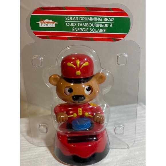 Solar Figure Drumming Bear Decoration Christmas House Toy - Picture 1 of 4